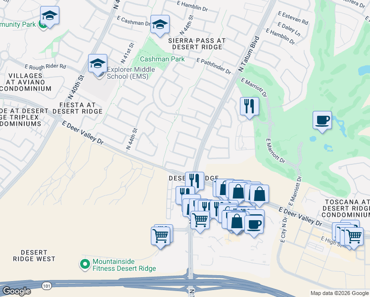 map of restaurants, bars, coffee shops, grocery stores, and more near 4709 East Gatewood Road in Phoenix