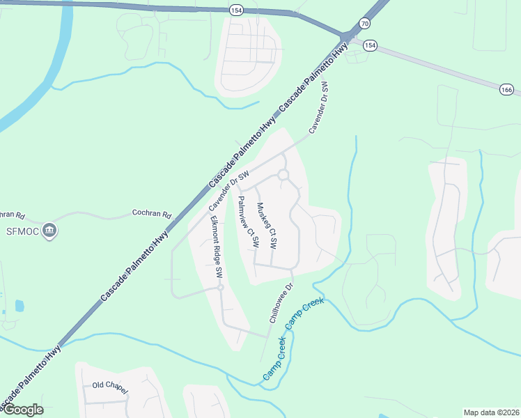 map of restaurants, bars, coffee shops, grocery stores, and more near 2628 Muskeg Court Southwest in Atlanta