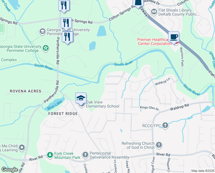 map of restaurants, bars, coffee shops, grocery stores, and more near 9203 Waldrop Place in Decatur