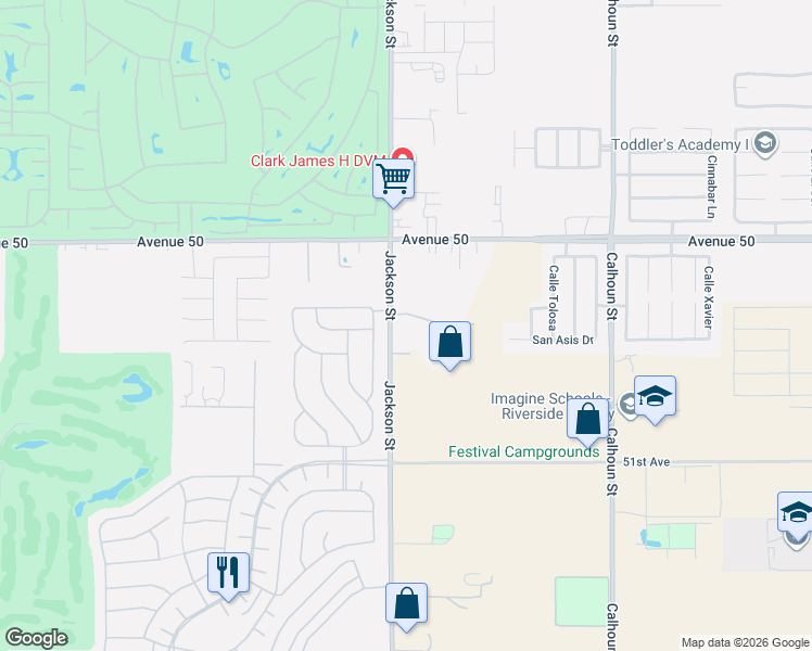 map of restaurants, bars, coffee shops, grocery stores, and more near 50390 Jackson Street in Coachella