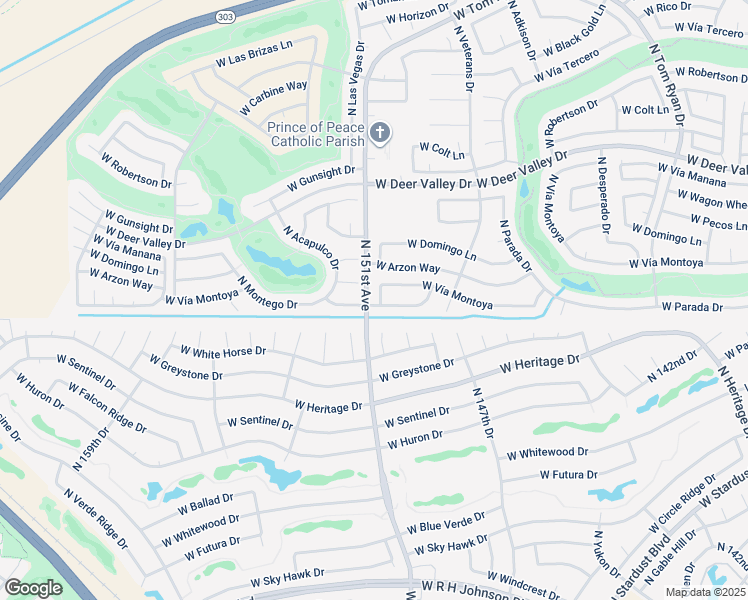 map of restaurants, bars, coffee shops, grocery stores, and more near 15106 West Horseman Lane in Sun City West