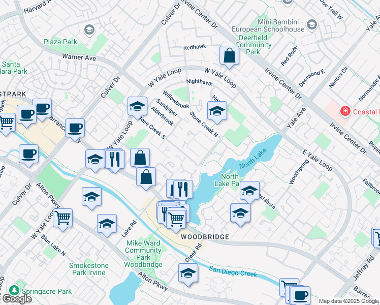 map of restaurants, bars, coffee shops, grocery stores, and more near 12 Mandarin in Irvine