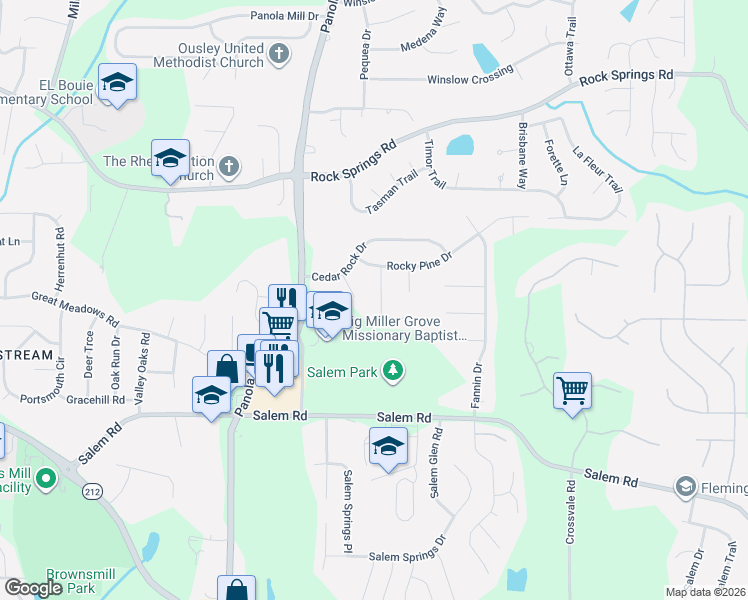 map of restaurants, bars, coffee shops, grocery stores, and more near 3423 Bleckley Drive in Stonecrest