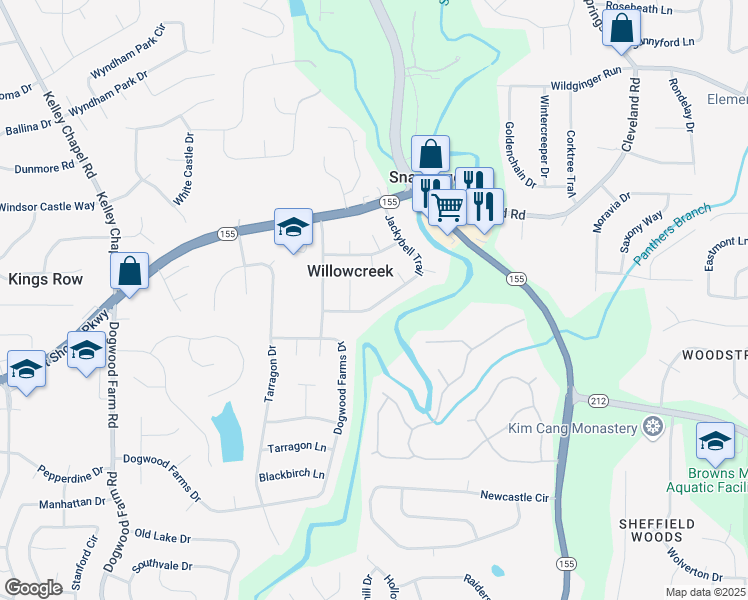 map of restaurants, bars, coffee shops, grocery stores, and more near 4520 Jackybell Trail in Decatur