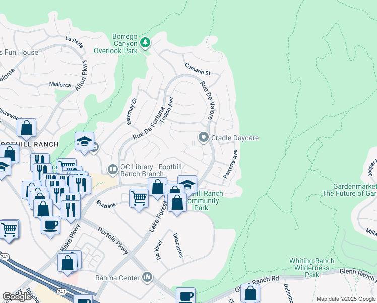 map of restaurants, bars, coffee shops, grocery stores, and more near 206 Chaumont Circle in Lake Forest