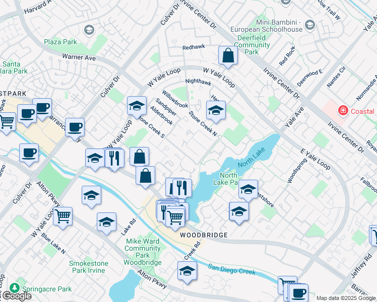 map of restaurants, bars, coffee shops, grocery stores, and more near 12 Mandarin in Irvine