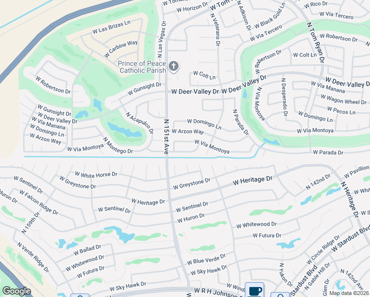 map of restaurants, bars, coffee shops, grocery stores, and more near 14818 West Horseman Lane in Sun City West