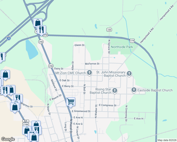 map of restaurants, bars, coffee shops, grocery stores, and more near 815 Dairy Street in Hope