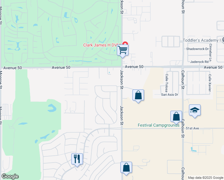 map of restaurants, bars, coffee shops, grocery stores, and more near 82830 Logan Creek Drive in Indio