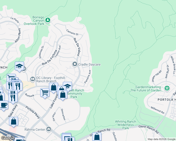 map of restaurants, bars, coffee shops, grocery stores, and more near 92 Parrell Avenue in Lake Forest