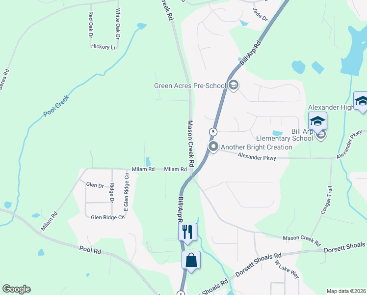 map of restaurants, bars, coffee shops, grocery stores, and more near 4519 Mason Creek Road in Douglas County