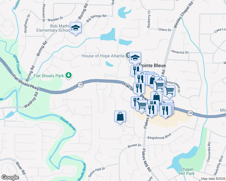 map of restaurants, bars, coffee shops, grocery stores, and more near 3787 Bishop Court in Decatur