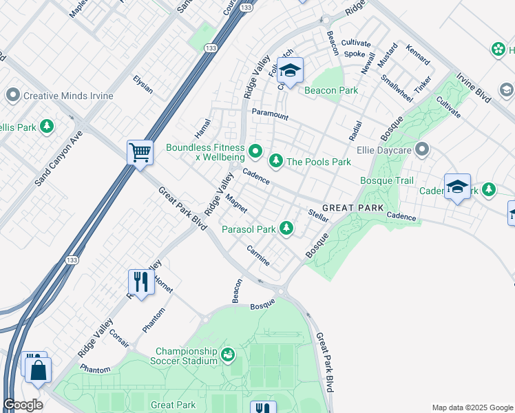 map of restaurants, bars, coffee shops, grocery stores, and more near 159 Terrapin in Irvine