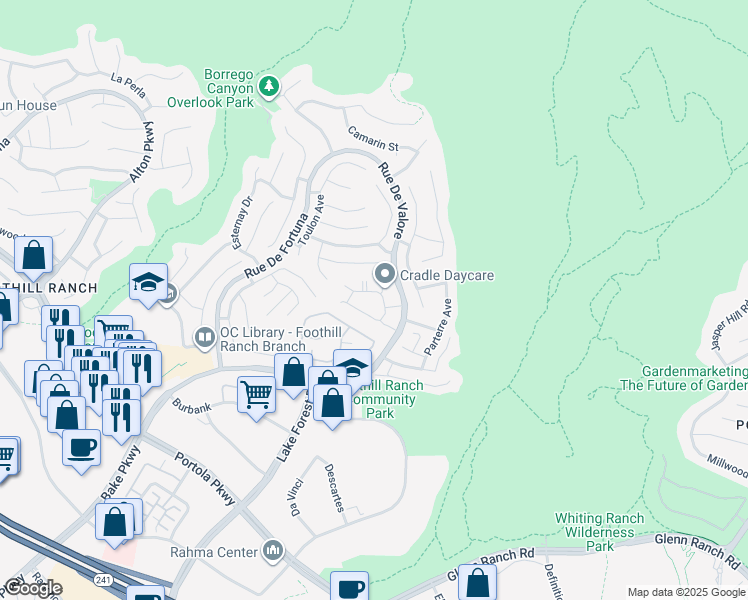 map of restaurants, bars, coffee shops, grocery stores, and more near 10 Chaumont Circle in Lake Forest