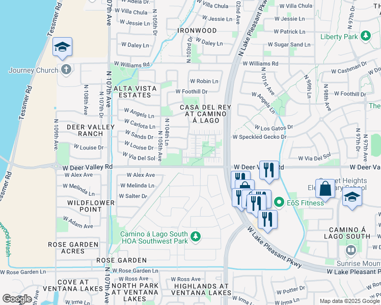 map of restaurants, bars, coffee shops, grocery stores, and more near 21926 North 103rd Lane in Peoria