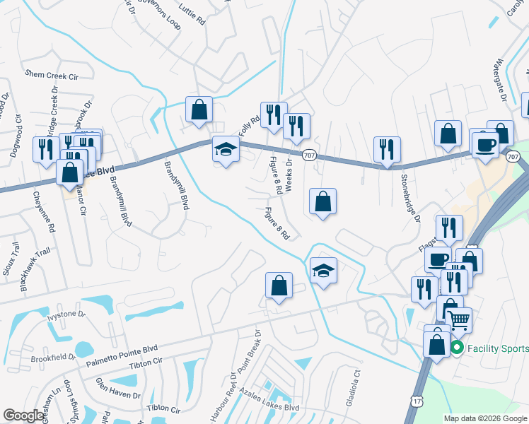 map of restaurants, bars, coffee shops, grocery stores, and more near 25 Earl Street in Myrtle Beach