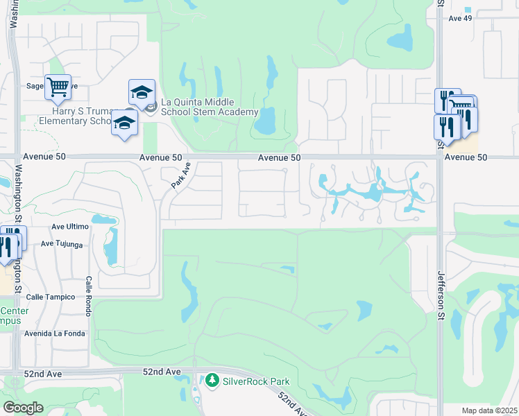 map of restaurants, bars, coffee shops, grocery stores, and more near 79360 Brookville in La Quinta