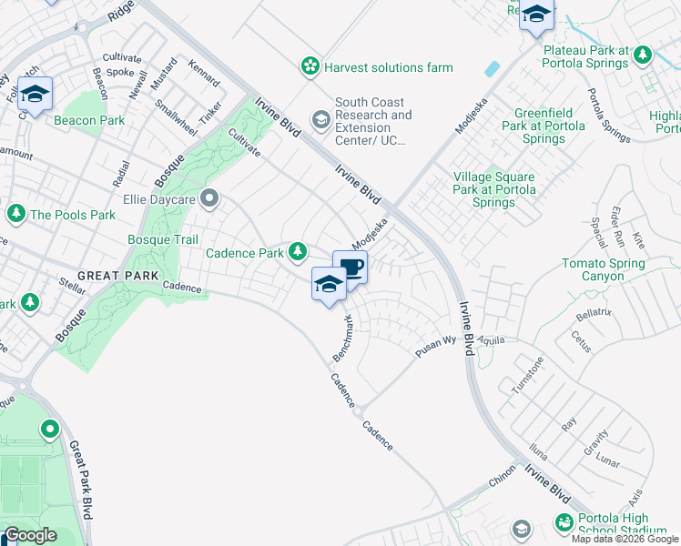 map of restaurants, bars, coffee shops, grocery stores, and more near 115 Frame in Irvine