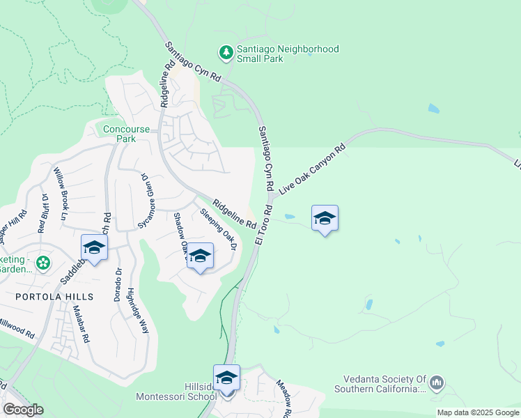 map of restaurants, bars, coffee shops, grocery stores, and more near 19121 El Toro Road in Silverado