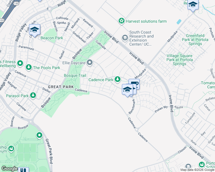 map of restaurants, bars, coffee shops, grocery stores, and more near 157 Scale in Irvine