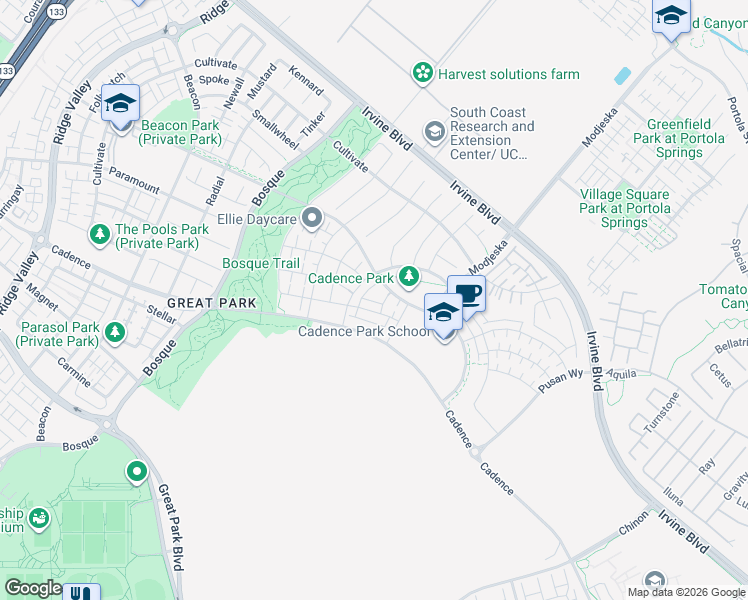 map of restaurants, bars, coffee shops, grocery stores, and more near 189 Scale in Irvine
