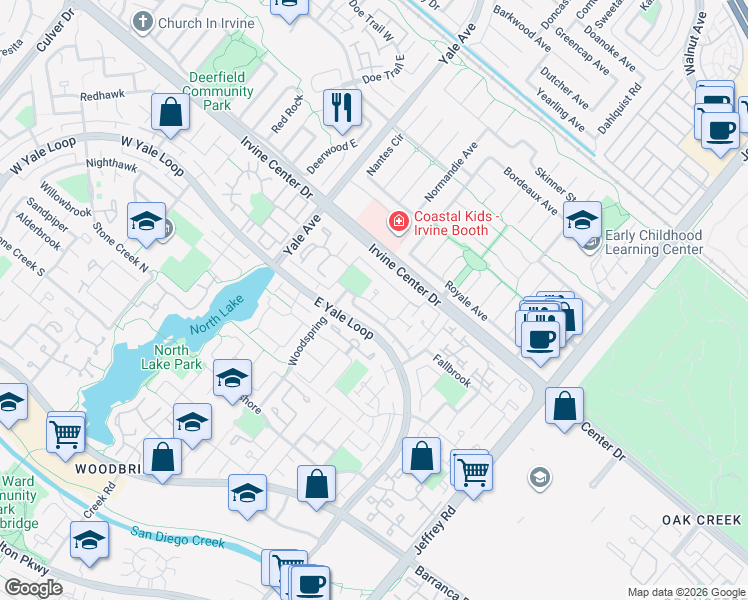 map of restaurants, bars, coffee shops, grocery stores, and more near 83 Wildwood in Irvine