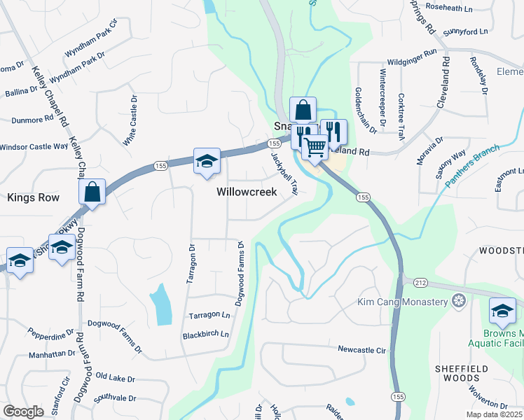 map of restaurants, bars, coffee shops, grocery stores, and more near 4520 Jackybell Trail in Decatur