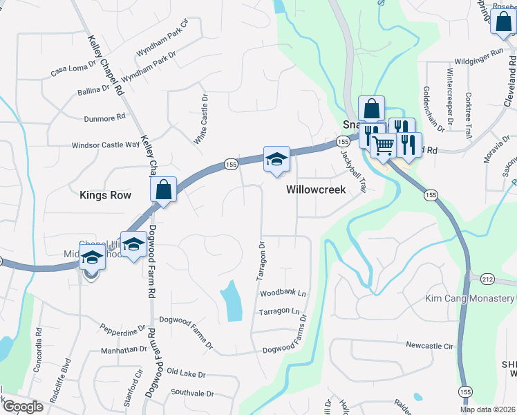 map of restaurants, bars, coffee shops, grocery stores, and more near 3421 Tarragon Drive in Decatur