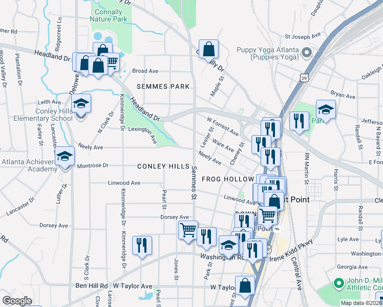 map of restaurants, bars, coffee shops, grocery stores, and more near 1782 Neely Avenue in Atlanta