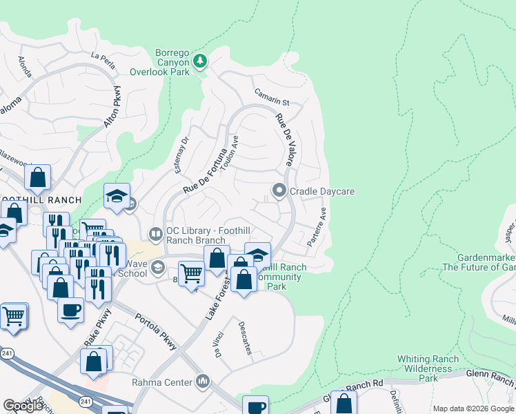 map of restaurants, bars, coffee shops, grocery stores, and more near 208 Chaumont Circle in Lake Forest