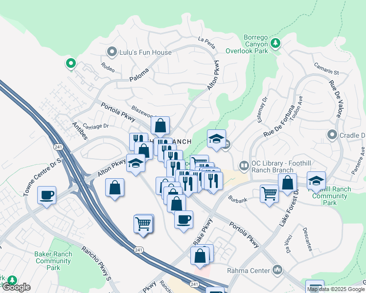 map of restaurants, bars, coffee shops, grocery stores, and more near 44 Blanco in Lake Forest