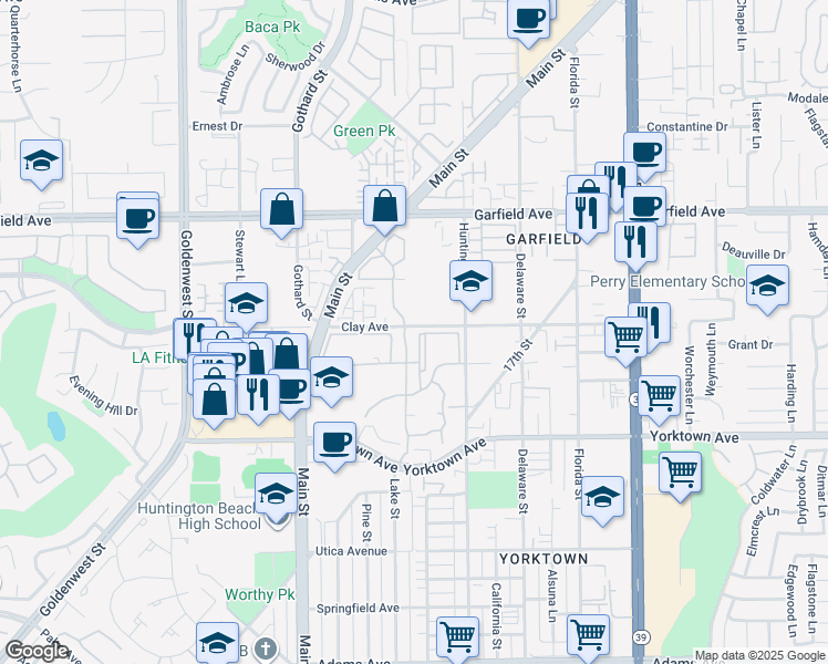 map of restaurants, bars, coffee shops, grocery stores, and more near 19311 Sunray Lane in Huntington Beach