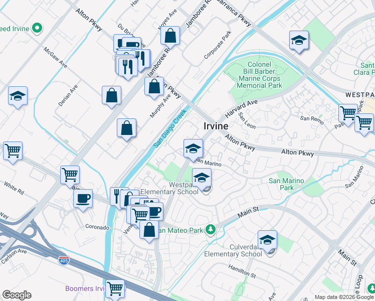 map of restaurants, bars, coffee shops, grocery stores, and more near 81 Costero Aisle in Irvine
