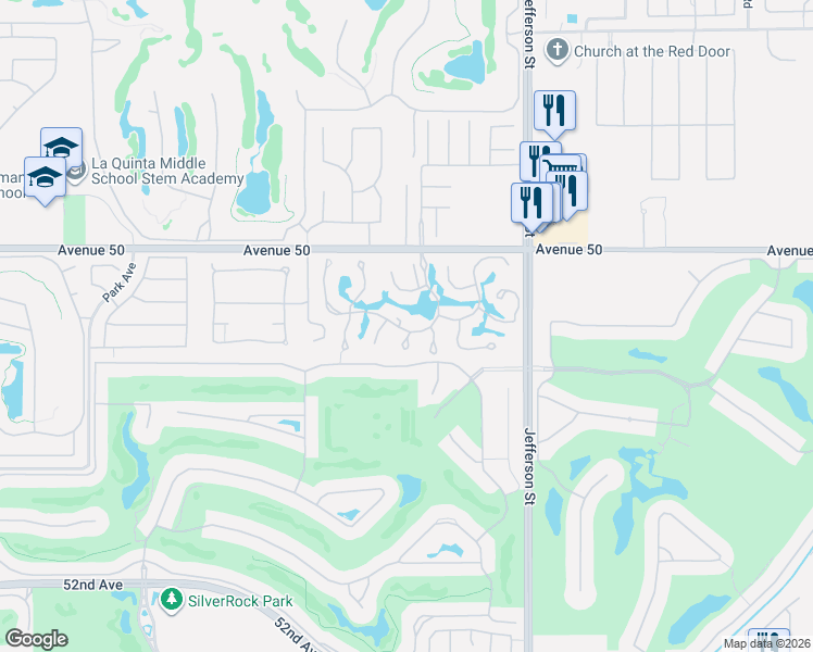 map of restaurants, bars, coffee shops, grocery stores, and more near 79800 Vía Sin Cuidado in La Quinta