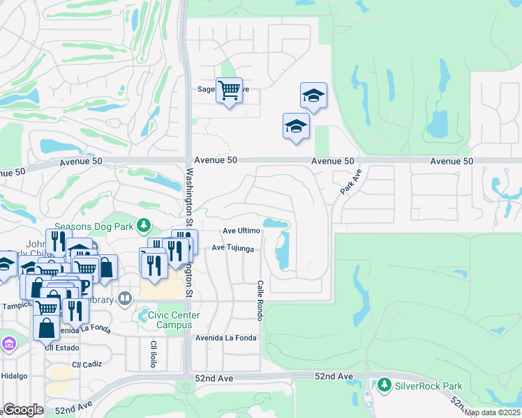 map of restaurants, bars, coffee shops, grocery stores, and more near 78755 Castle Pines Drive in La Quinta