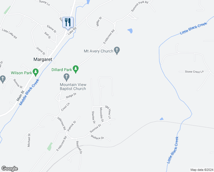 map of restaurants, bars, coffee shops, grocery stores, and more near 80 Starlite Drive in Odenville