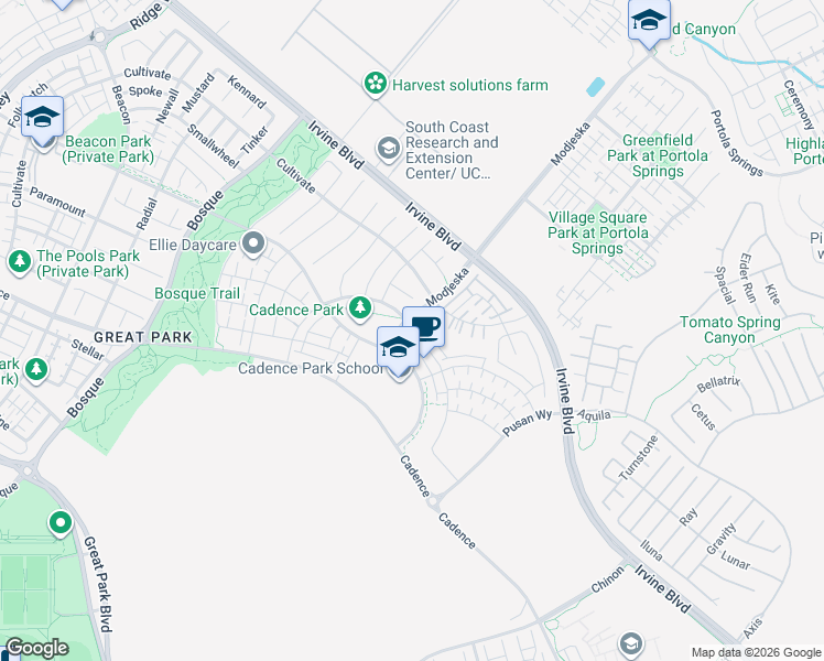 map of restaurants, bars, coffee shops, grocery stores, and more near 120 Frame in Irvine