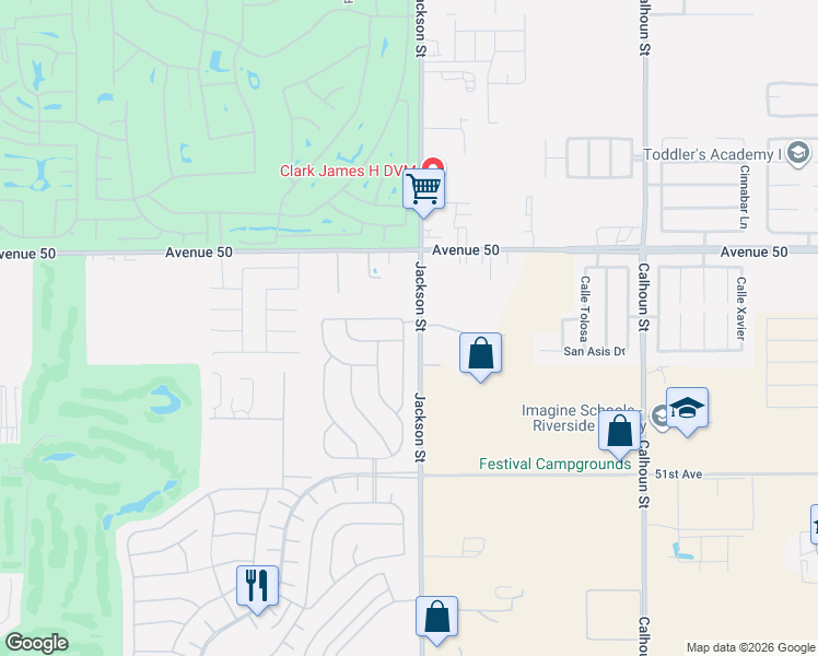 map of restaurants, bars, coffee shops, grocery stores, and more near 50320 Havasu Falls Drive in Indio