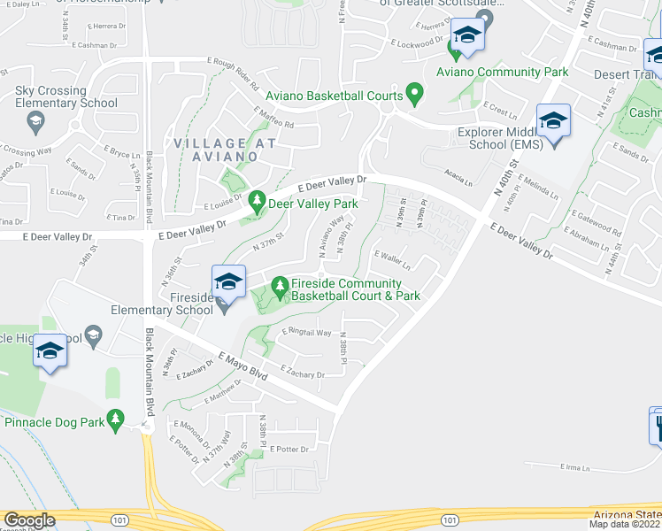 map of restaurants, bars, coffee shops, grocery stores, and more near 3807 East Ember Glow Way in Phoenix