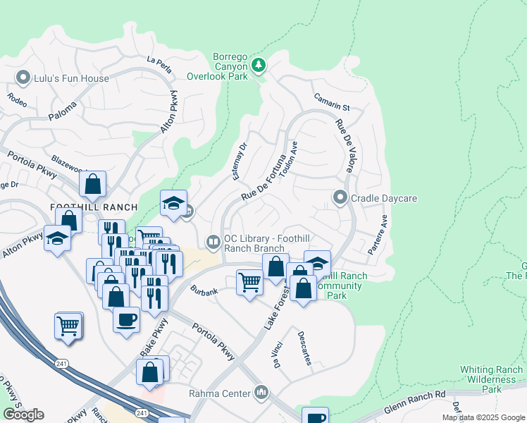 map of restaurants, bars, coffee shops, grocery stores, and more near 9 Havre Court in Lake Forest