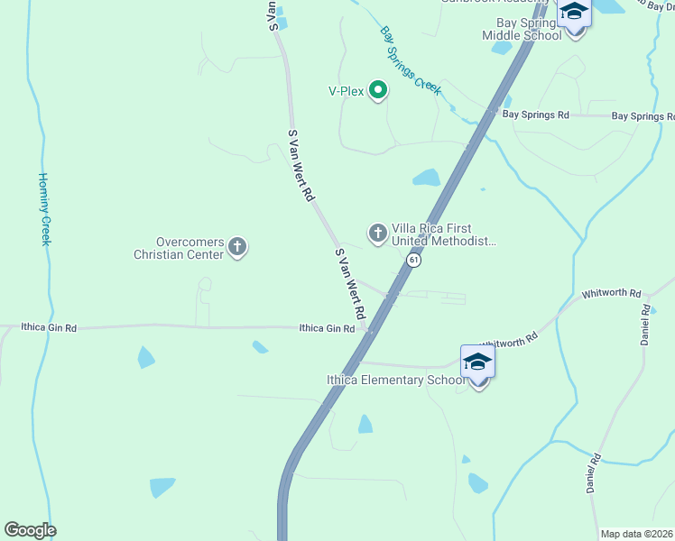 map of restaurants, bars, coffee shops, grocery stores, and more near 3175 South Van Wert Road in Villa Rica