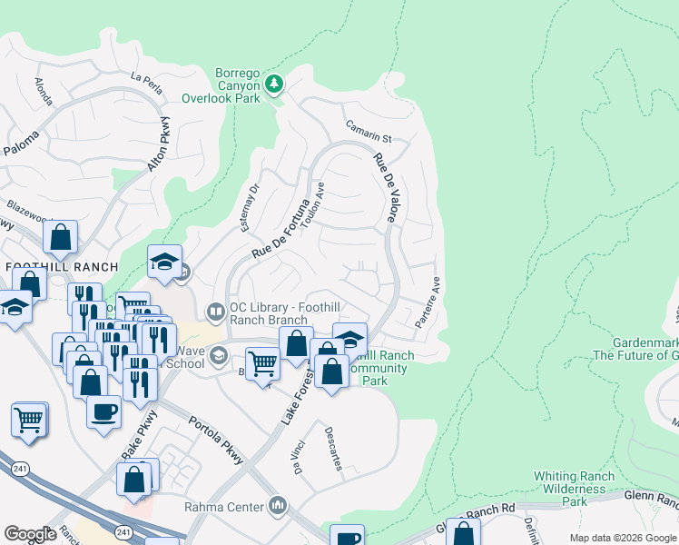 map of restaurants, bars, coffee shops, grocery stores, and more near 30 Bienvenu Drive in Lake Forest