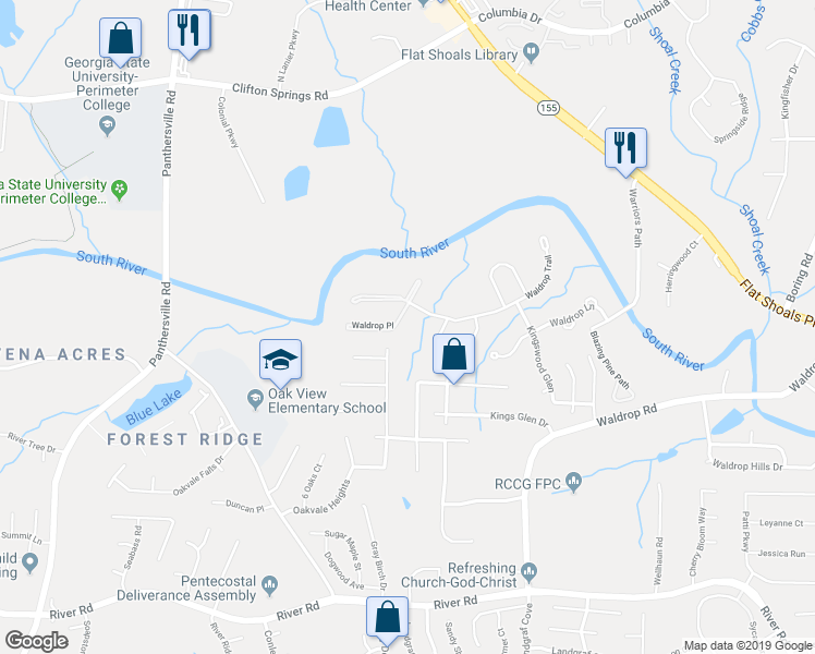 map of restaurants, bars, coffee shops, grocery stores, and more near 5303 Waldrop Place in Decatur