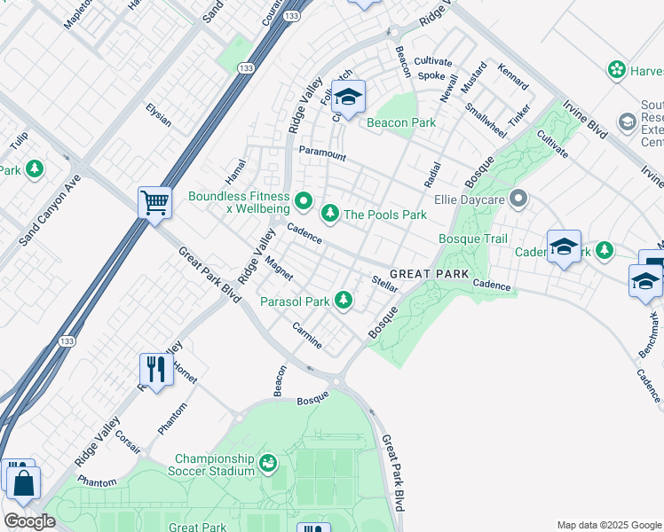 map of restaurants, bars, coffee shops, grocery stores, and more near 150 Stellar in Irvine