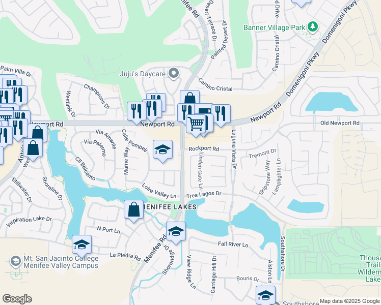 map of restaurants, bars, coffee shops, grocery stores, and more near 29030 Rockledge Drive in Menifee