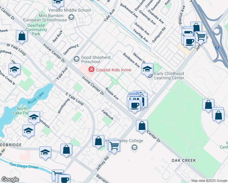 map of restaurants, bars, coffee shops, grocery stores, and more near 15452 Orleans Circle in Irvine