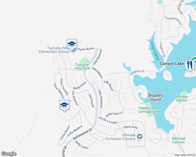 map of restaurants, bars, coffee shops, grocery stores, and more near 7 Villa Piazza in Lake Elsinore