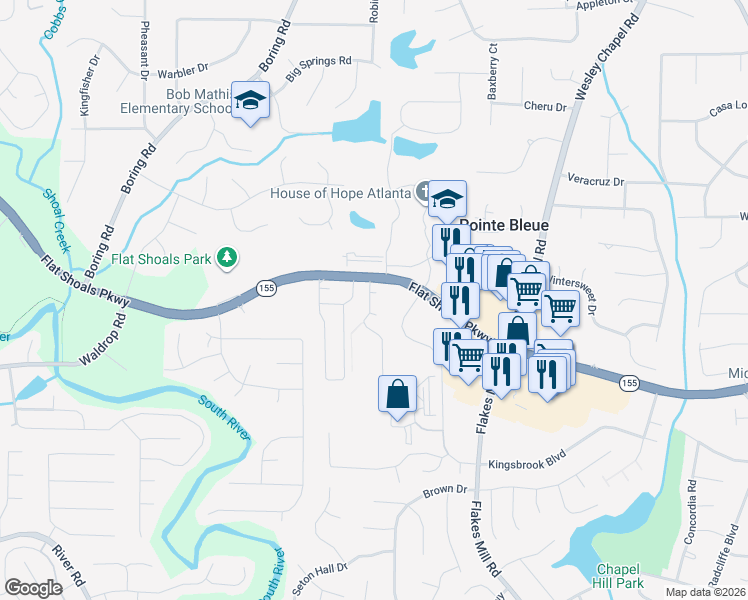 map of restaurants, bars, coffee shops, grocery stores, and more near 3780 Wesley View in Decatur
