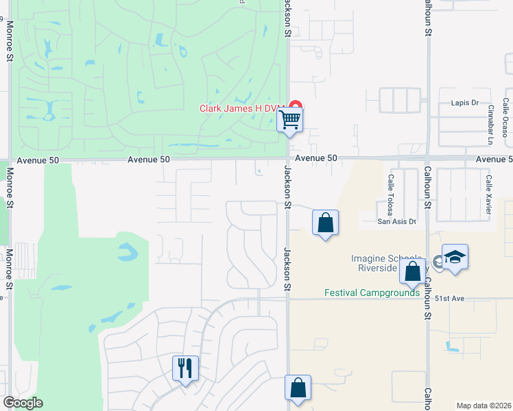 map of restaurants, bars, coffee shops, grocery stores, and more near 82755 Temescal Canyon Drive in Indio