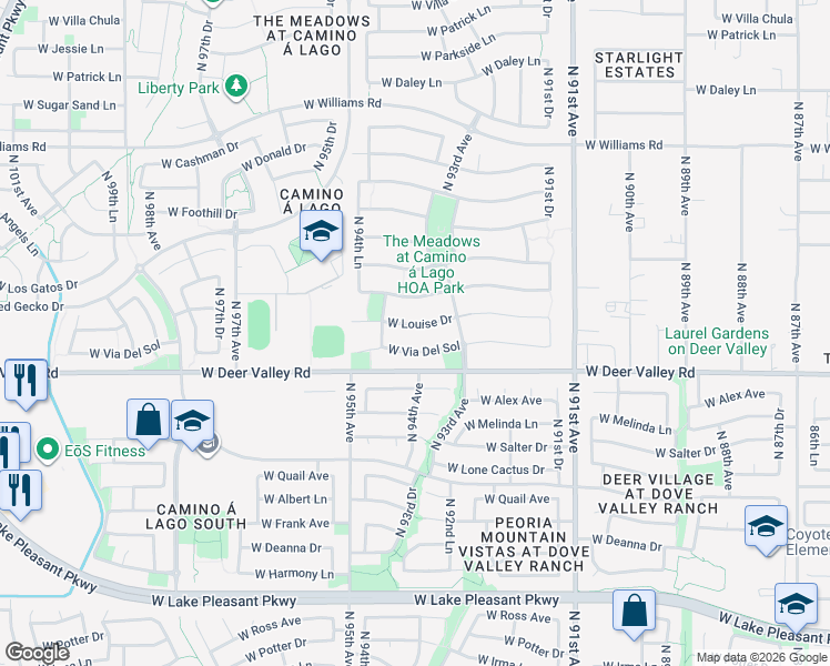 map of restaurants, bars, coffee shops, grocery stores, and more near West Via Del Sol in Peoria